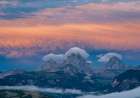 USA, Wyoming. Sunset and stratus clouds over Teton Range from the west. Art Print